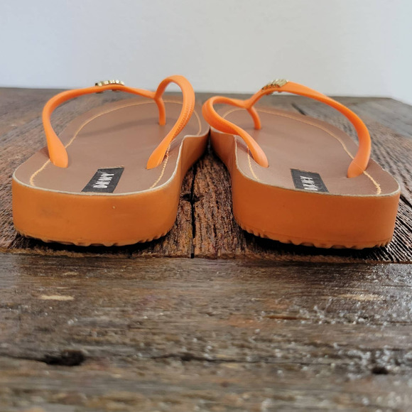DKNY  'Madi' Orange Flip Flop Logo Thong Sandals - Picture 5 of 7